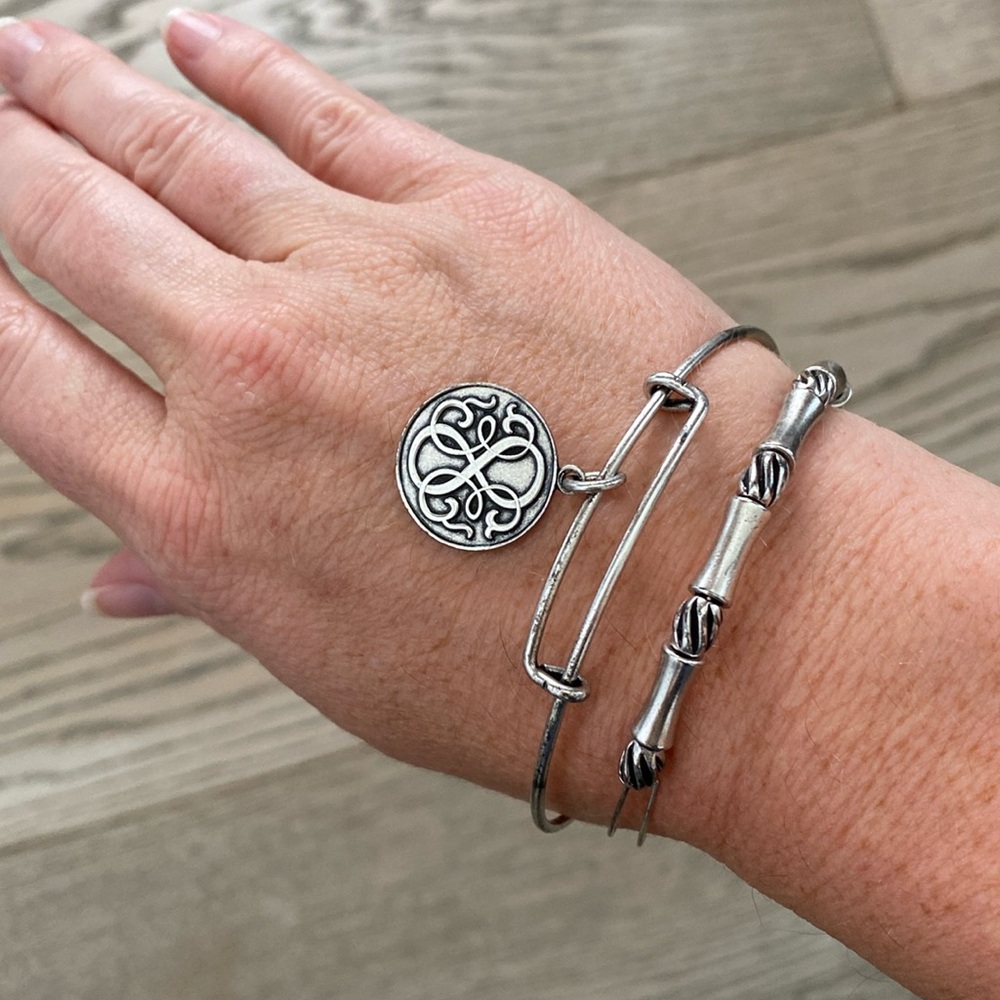 Alex & Ani Silver Adjustable Charm Bangle Bracelet Energy Set of 2